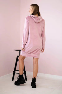 Velor dress with a hood 9366 / – Pink || Dark цвет / color | Lexline Fashion
