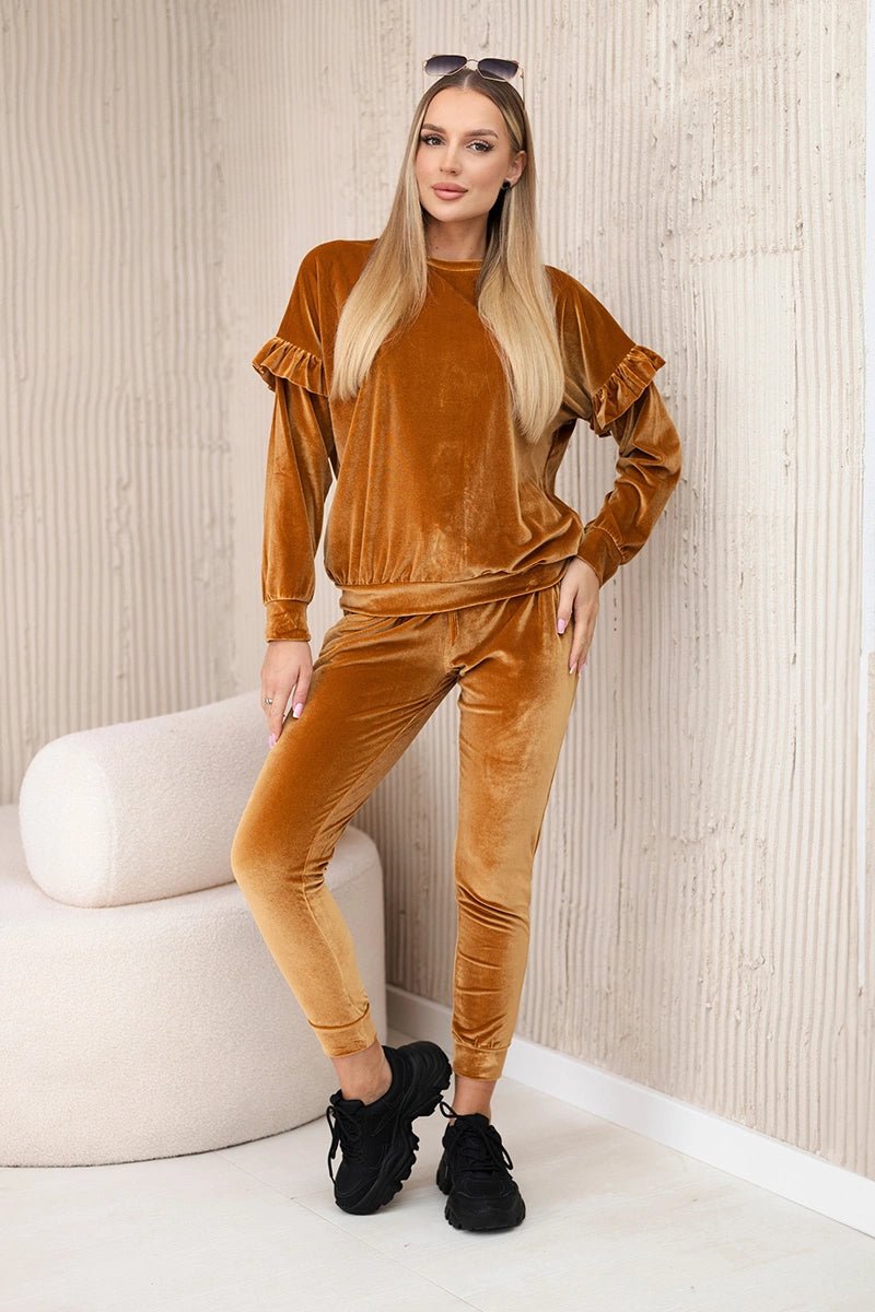 Velor set with frills 9236 / – Camel цвет / color | Lexline Fashion