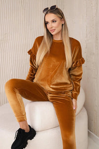 Velor set with frills 9236 / – Camel цвет / color | Lexline Fashion