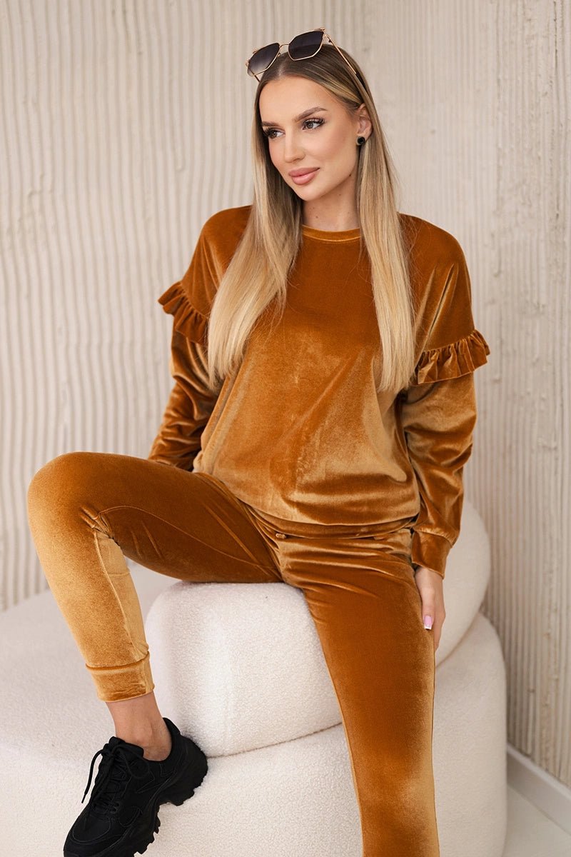 Velor set with frills 9236 / – Camel цвет / color | Lexline Fashion