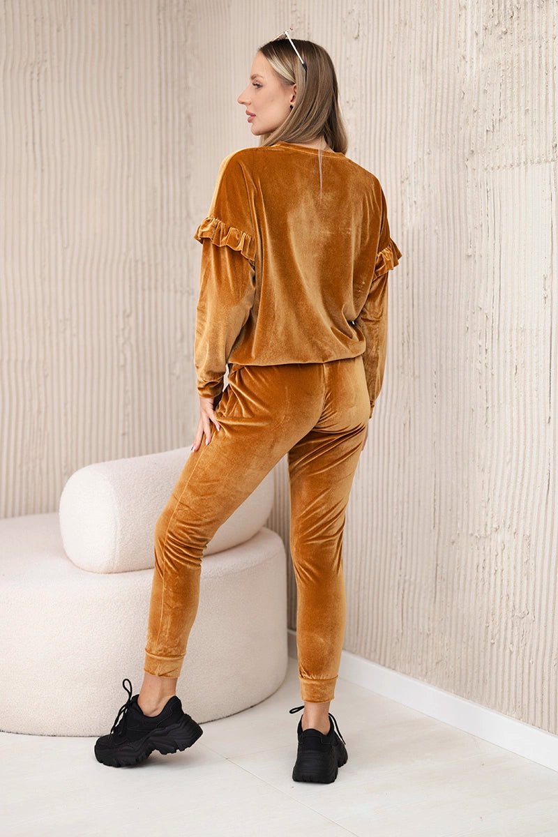Velor set with frills 9236 / – Camel цвет / color | Lexline Fashion