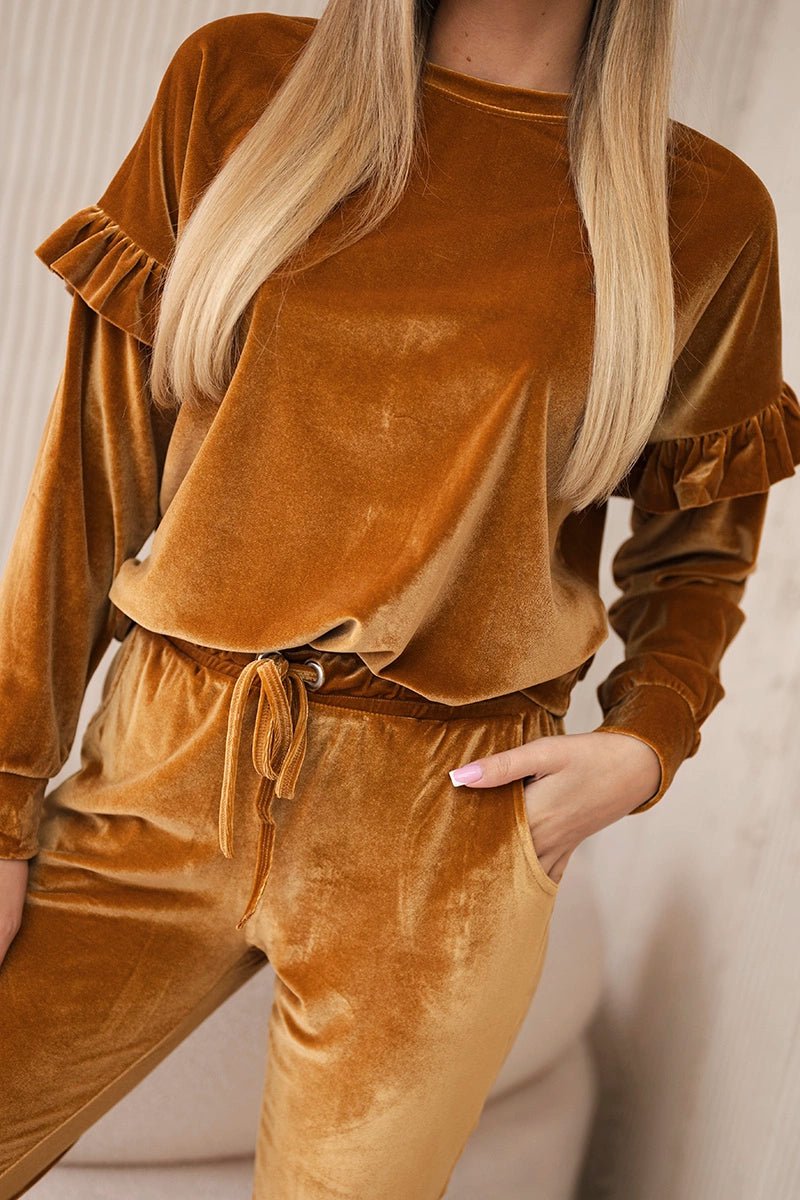 Velor set with frills 9236 / – Camel цвет / color | Lexline Fashion