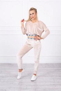 Velor set with hood 9104 / – Beige цвет / color | Lexline Fashion