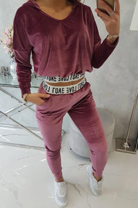 Velor set with hood 9104 / – Dark || pink цвет / color | Lexline Fashion