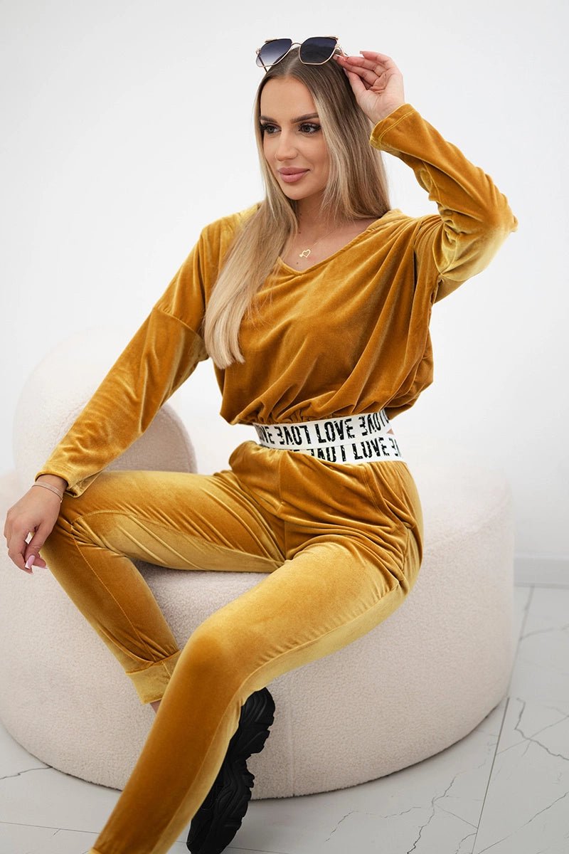 Velor set with hood 9104 / – Mustard цвет / color | Lexline Fashion
