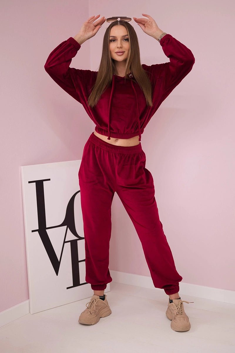 Velor set with hood 9372 / – Ecru цвет / color | Lexline Fashion
