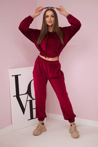 Velor set with hood 9372 / – Ecru цвет / color | Lexline Fashion