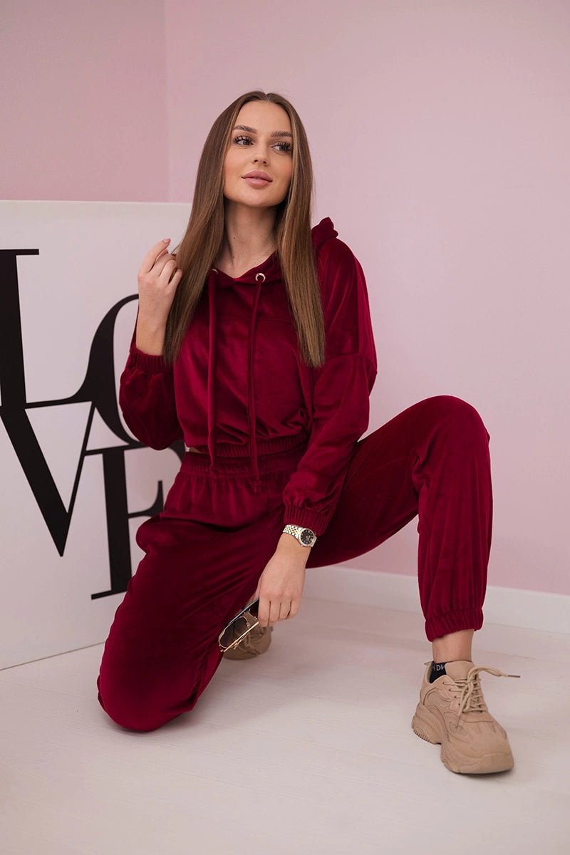 Velor set with hood 9372 / – Ecru цвет / color | Lexline Fashion