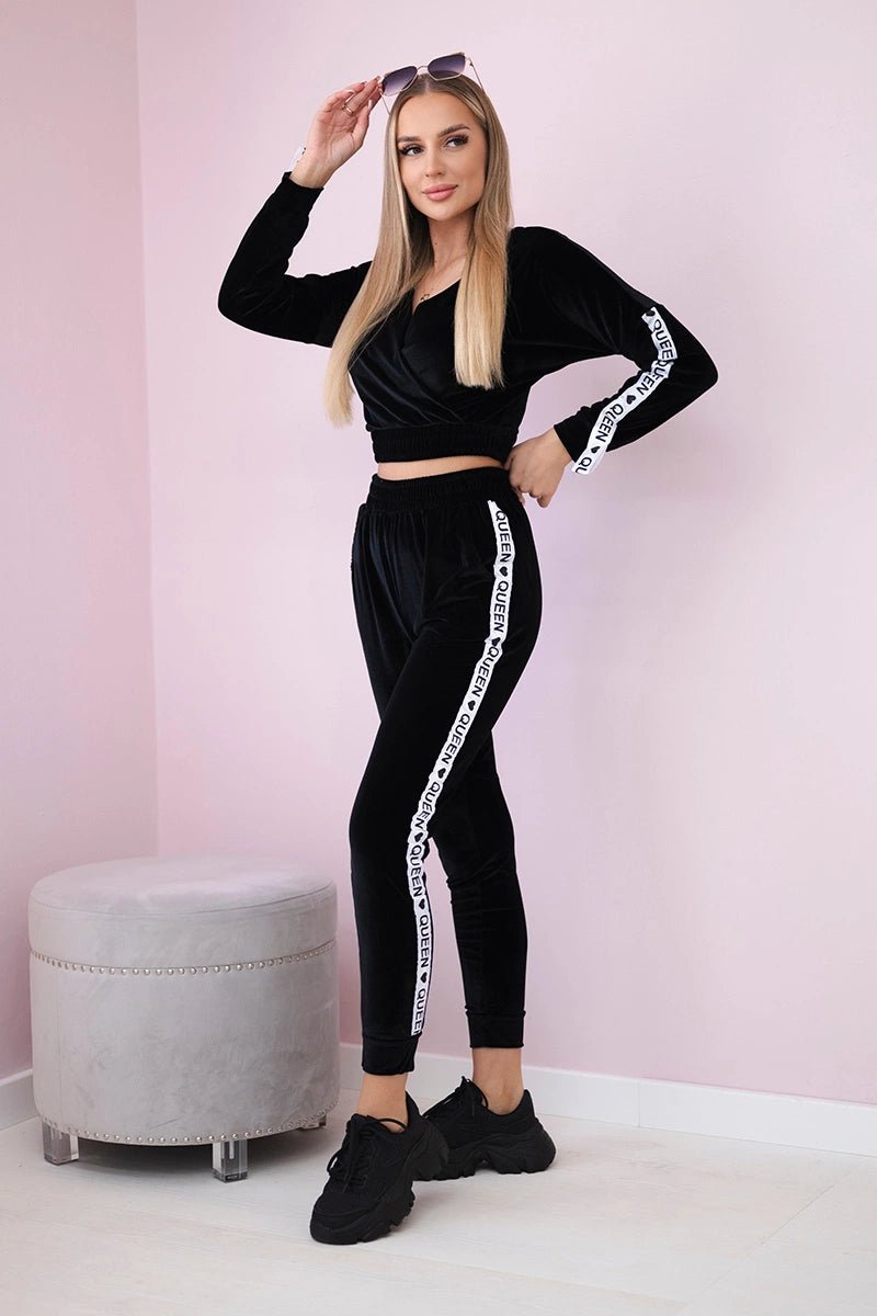 Velor set with inscription 67803 / – Black цвет / color | Lexline Fashion