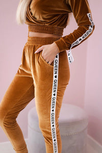 Velor set with inscription 67803 / – Camel цвет / color | Lexline Fashion