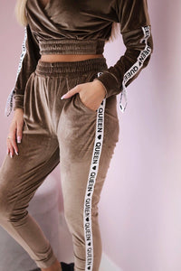 Velor set with inscription 67803 / – Cappuccino цвет / color | Lexline Fashion