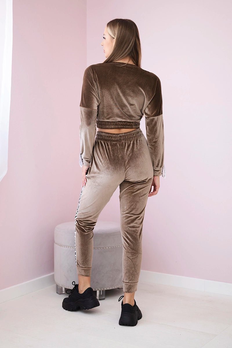 Velor set with inscription 67803 / – Cappuccino цвет / color | Lexline Fashion