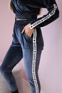 Velor set with inscription 67803 / – Graphite цвет / color | Lexline Fashion