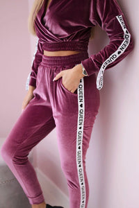 Velor set with inscription 67803 / – Pink || Dark цвет / color | Lexline Fashion