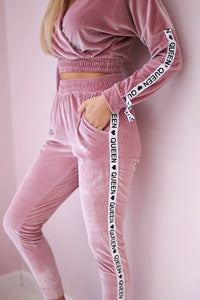 Velor set with inscription 67803 / – Powder || Dark цвет / color | Lexline Fashion