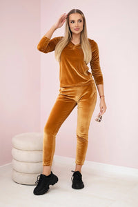 Velor set with ruffles at the back 9246 / – Camel цвет / color | Lexline Fashion