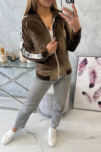 Velor sweatshirt with a hood 9101 / – Brown цвет / color | Lexline Fashion