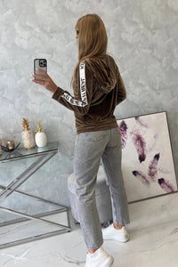 Velor sweatshirt with a hood 9101 / – Brown цвет / color | Lexline Fashion