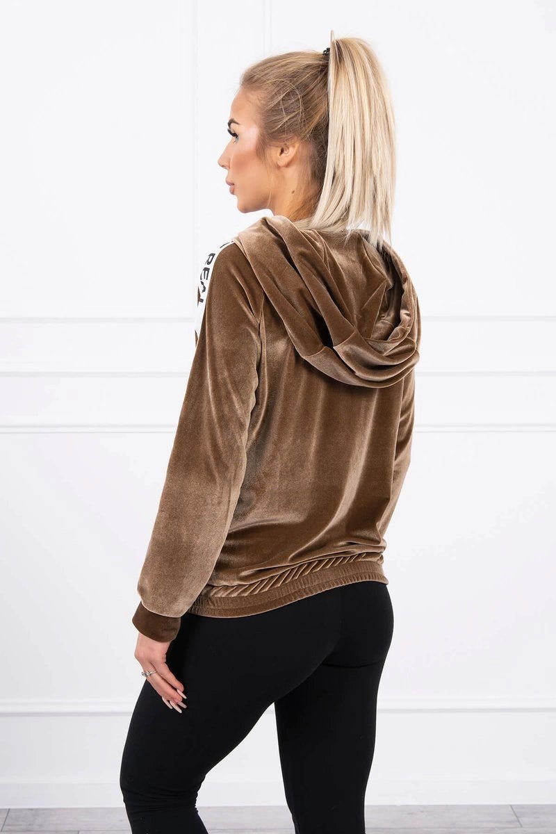 Velor sweatshirt with a hood 9101 / – Brown цвет / color | Lexline Fashion