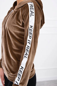 Velor sweatshirt with a hood 9101 / – Brown цвет / color | Lexline Fashion