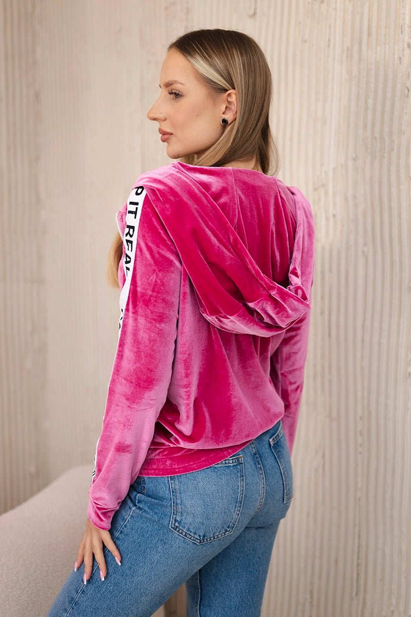 Velor sweatshirt with a hood 9101 / – Fuchsia цвет / color | Lexline Fashion