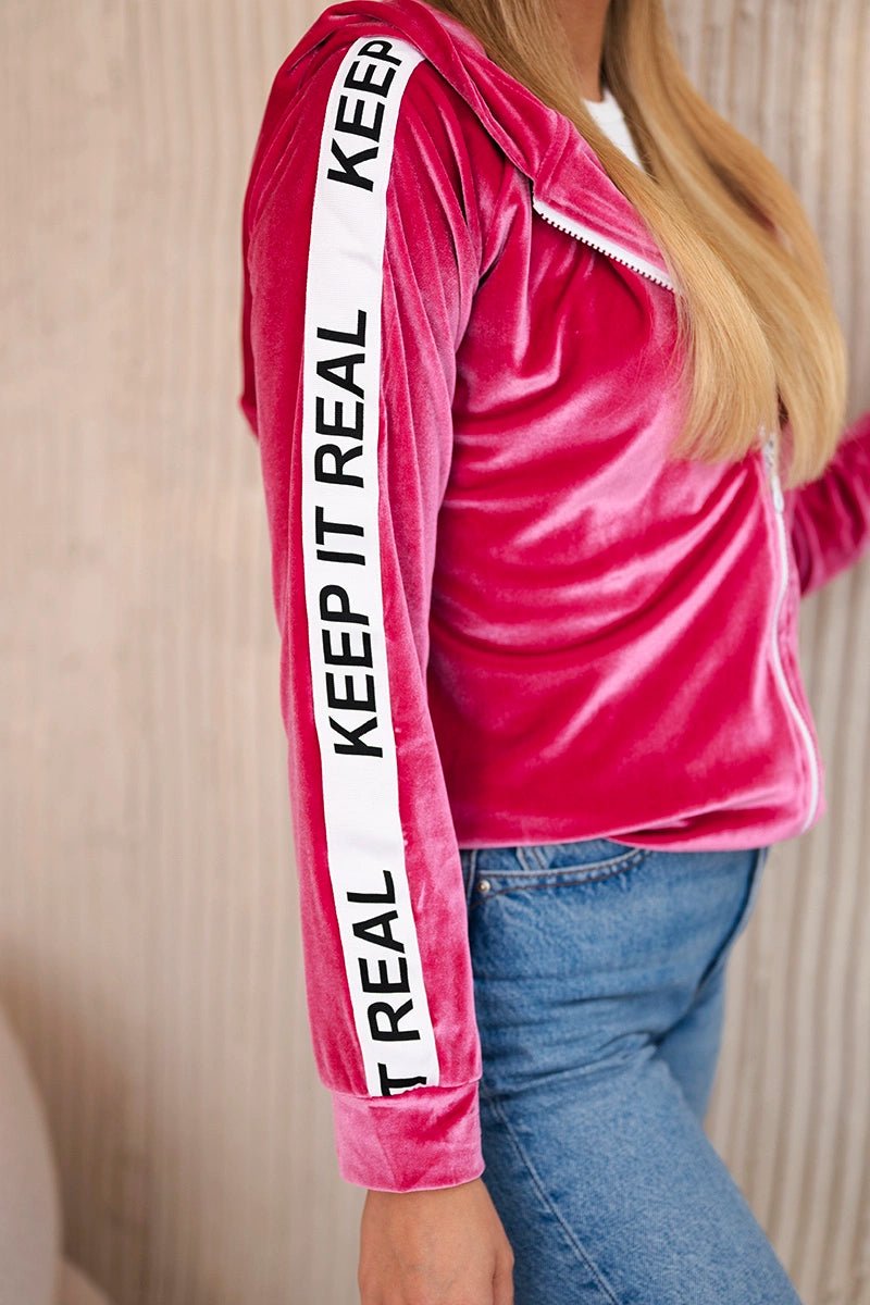 Velor sweatshirt with a hood 9101 / – Fuchsia цвет / color | Lexline Fashion