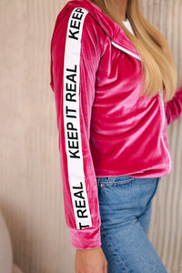 Velor sweatshirt with a hood 9101 / – Fuchsia цвет / color | Lexline Fashion