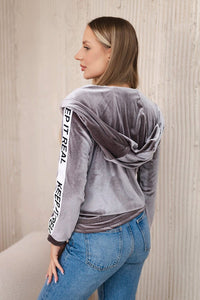 Velor sweatshirt with a hood 9101 / – Gray цвет / color | Lexline Fashion