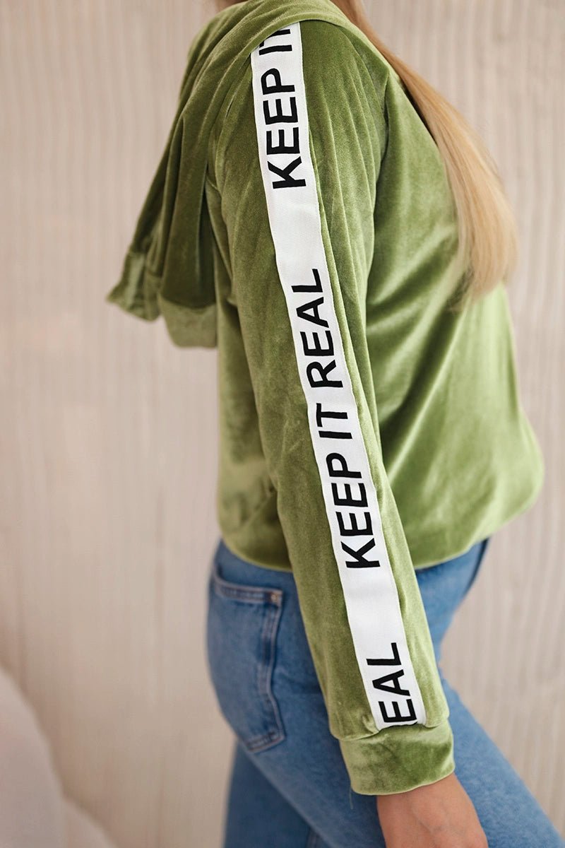 Velor sweatshirt with a hood 9101 / – Green цвет / color | Lexline Fashion