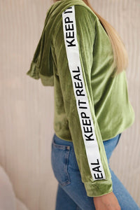 Velor sweatshirt with a hood 9101 / – Green цвет / color | Lexline Fashion