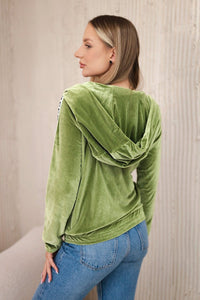 Velor sweatshirt with a hood 9101 / – Green цвет / color | Lexline Fashion