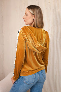 Velor sweatshirt with a hood 9101 / – Mustard цвет / color | Lexline Fashion