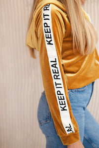 Velor sweatshirt with a hood 9101 / – Mustard цвет / color | Lexline Fashion