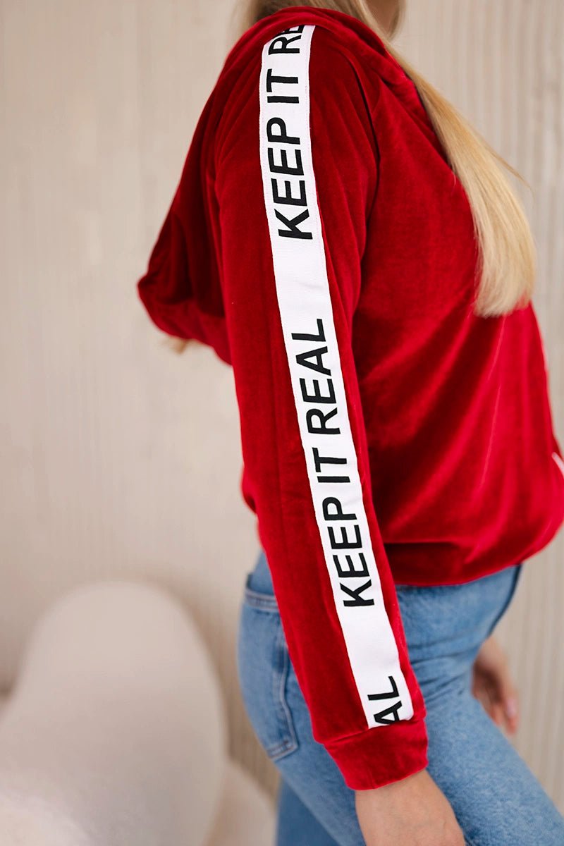 Velor sweatshirt with a hood 9101 / – Red цвет / color | Lexline Fashion
