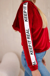 Velor sweatshirt with a hood 9101 / – Red цвет / color | Lexline Fashion