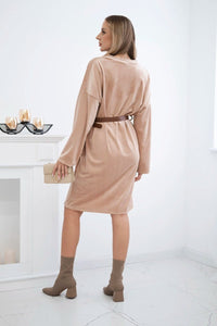 Velour dress with belt ART9155 / – Beige цвет / color | Lexline Fashion