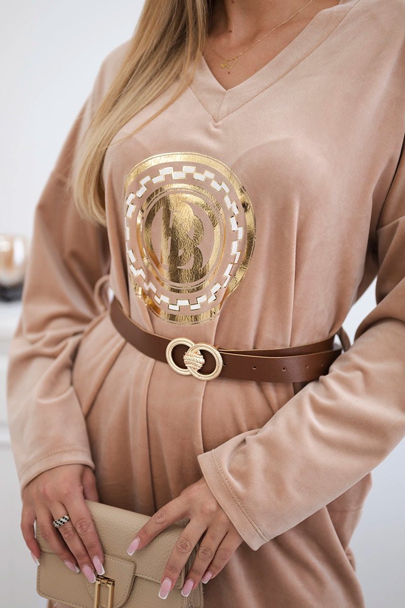 Velour dress with belt ART9155 / – Beige цвет / color | Lexline Fashion
