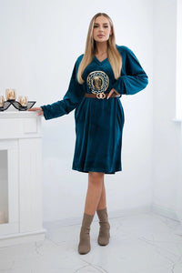 Velour dress with belt ART9155 / – Marine цвет / color | Lexline Fashion