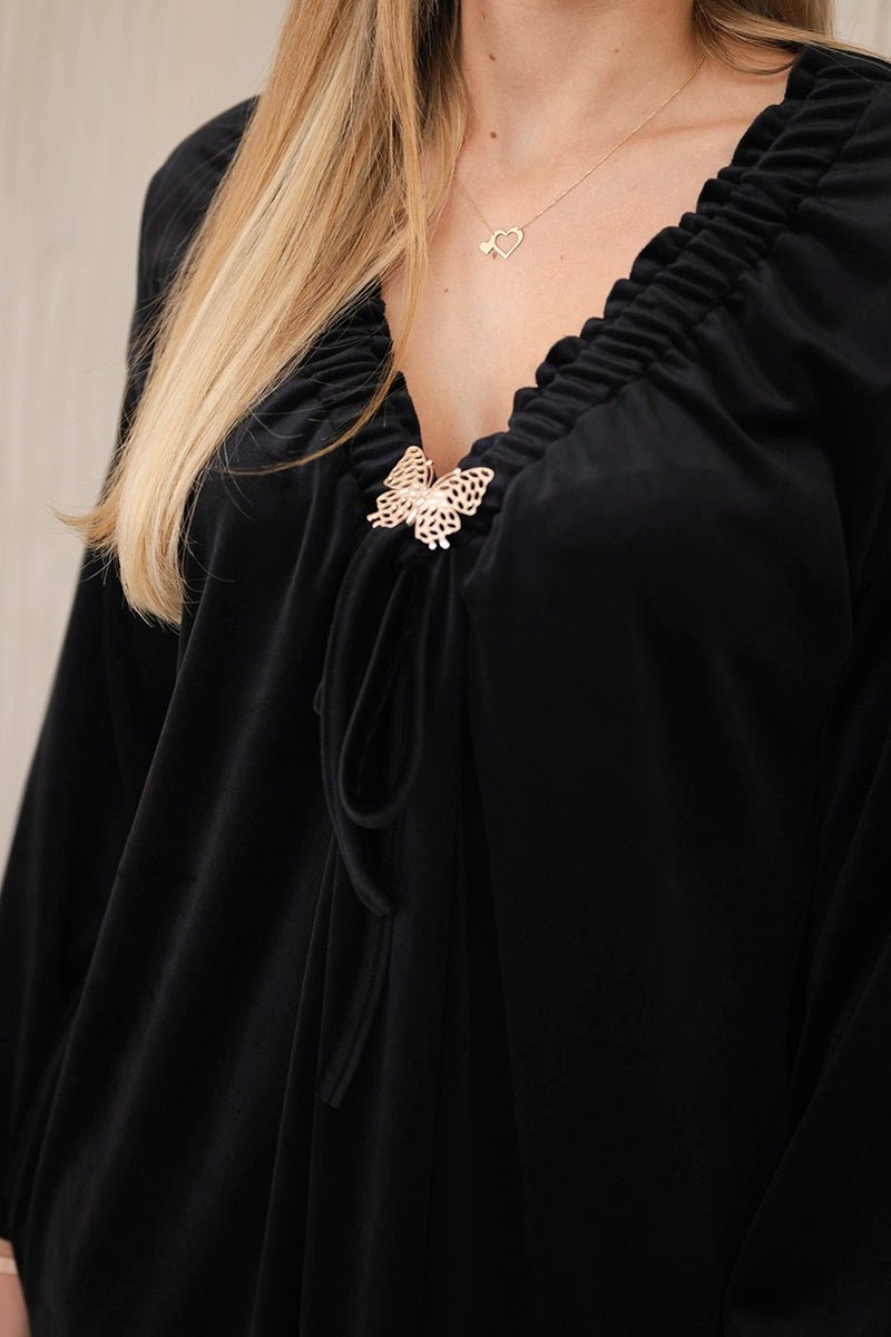 Velour dress with V - neck ART9158 / – Black цвет / color | Lexline Fashion