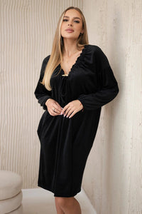 Velour dress with V - neck ART9158 / – Black цвет / color | Lexline Fashion