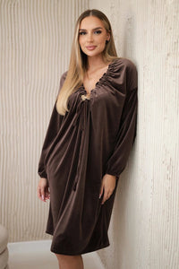 Velour dress with V - neck ART9158 / – Brown цвет / color | Lexline Fashion