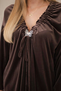Velour dress with V - neck ART9158 / – Brown цвет / color | Lexline Fashion