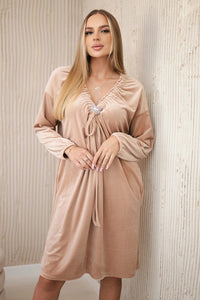 Velour dress with V - neck ART9158 / – Dark || beige цвет / color | Lexline Fashion