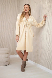 Velour dress with V - neck ART9158 / – Light || Beige цвет / color | Lexline Fashion