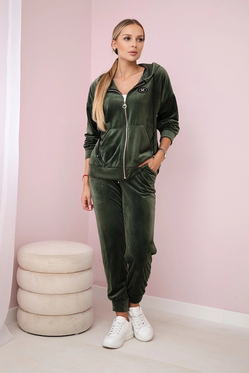 Velour set hoodie + pants 6106 / – Khaki цвет / color | Lexline Fashion