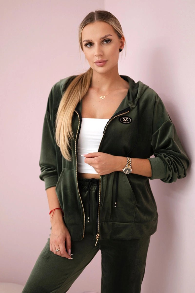 Velour set hoodie + pants 6106 / – Khaki цвет / color | Lexline Fashion