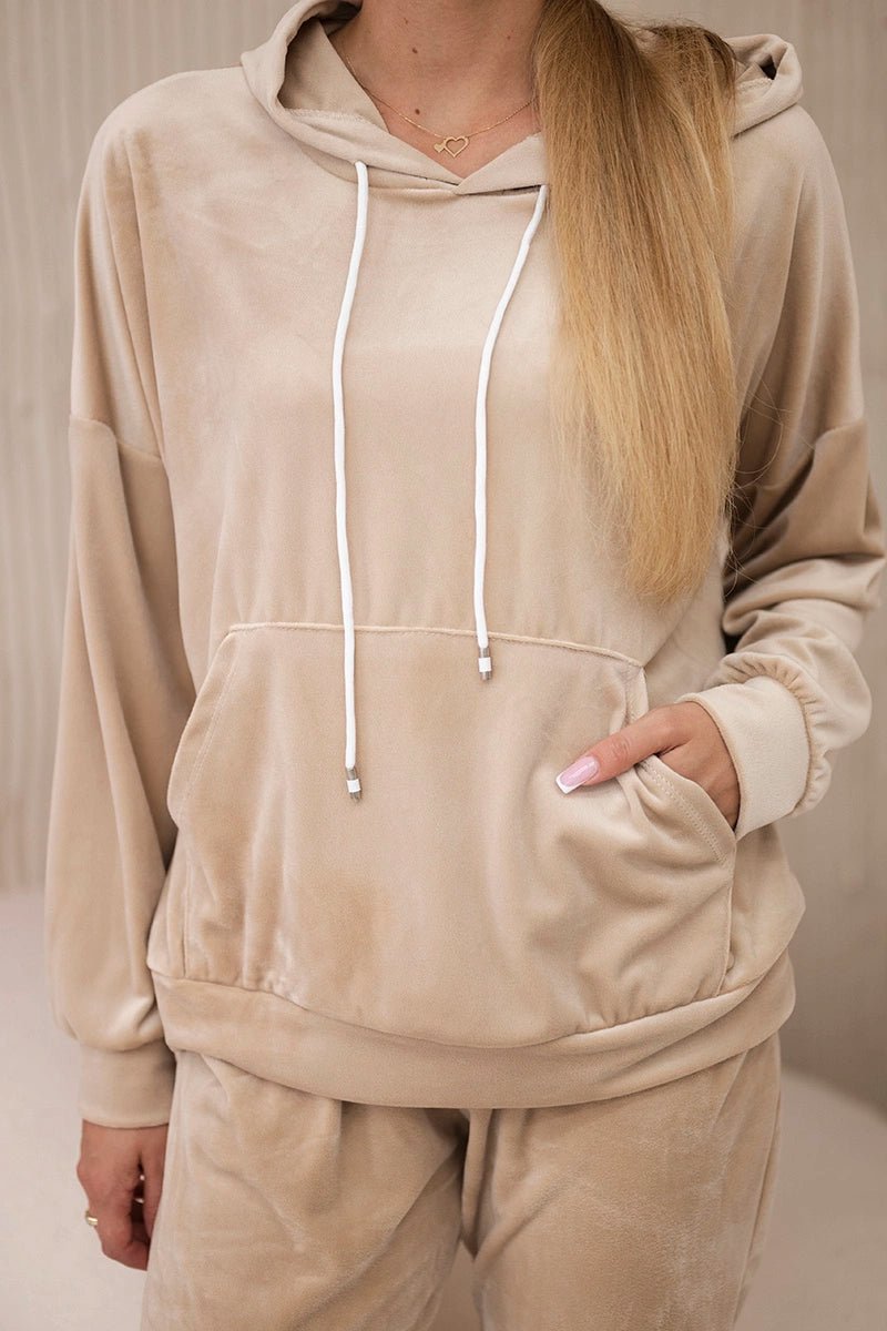 Velour set of sweatshirt + pants 5629Q / – Beige цвет / color | Lexline Fashion