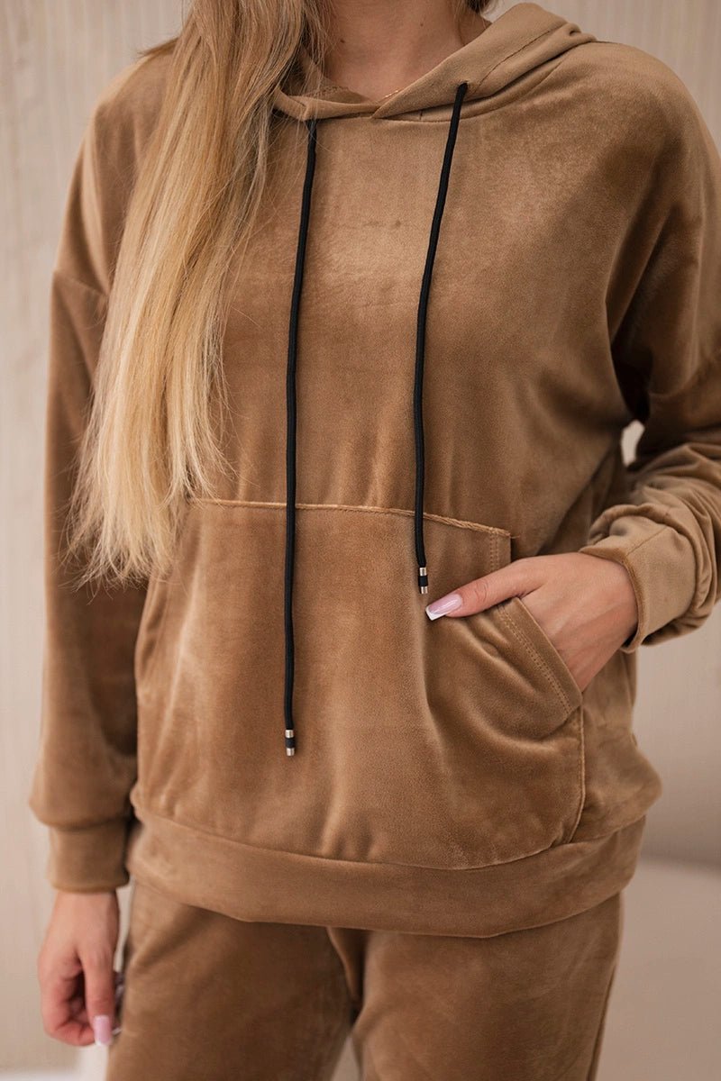 Velour set of sweatshirt + pants 5629Q / – Camel цвет / color | Lexline Fashion