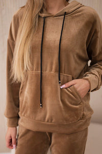 Velour set of sweatshirt + pants 5629Q / – Camel цвет / color | Lexline Fashion