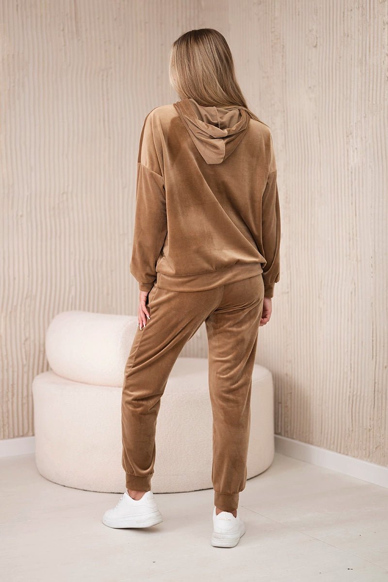 Velour set of sweatshirt + pants 5629Q / – Camel цвет / color | Lexline Fashion